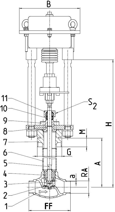 Typ 01423 - Durchgangsventil mit Antrieb T-Serie